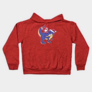 Santa Riding a Purple T-Rex Kids Hoodie